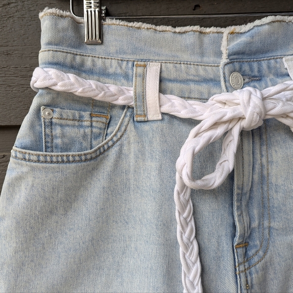 7FAM Light Wash Denim High Rise Paperbag Shorts with Braided Belt Size 27 - Picture 2 of 11